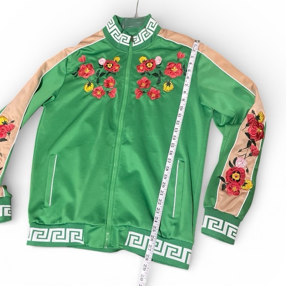 green Reason tracksuit jacket  floral patches and a Greek key pattern size XL - Picture 8 of 11